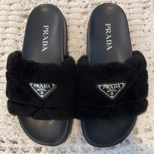 PRADA shearling slide sandals
